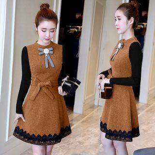 Knit Sleeve Woolen A-line Dress