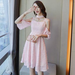 Cold-shoulder A-line Cocktail Dress With Choker