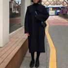 Sailor Collar Buttoned Long Coat Black - One Size
