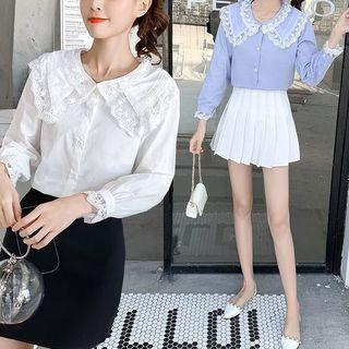 Peter Pan Long-sleeve Lace Chiffon Shirt