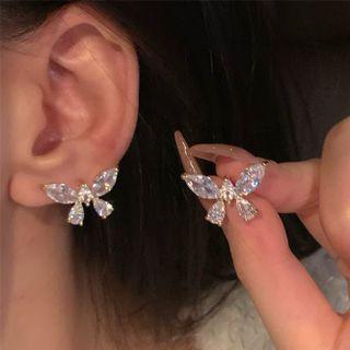 Butterfly Rhinestone Stud Earring 1 Pair - Gold & Transparent - One Size