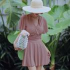 Short-sleeve Twisted Swimdress