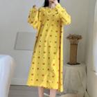 Pig Print Long-sleeve Midi Sleep Dress