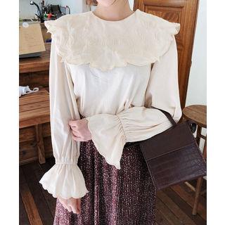 Wide-collar Frill-cuff Blouse