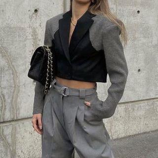 Two-tone Cropped Single-breasted Blazer