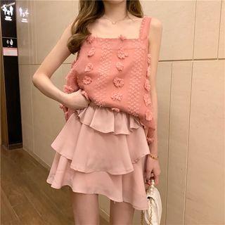 Flower-accent Tank Top / Layered Mini Skirt