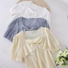 Square-neck Bow Chiffon Short-sleeve Top