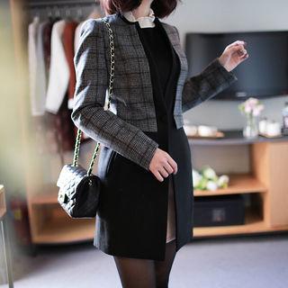 Glen-plaid Panel One Button Jacket