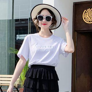 Short-sleeve Letter T-shirt 93010 - White - One Size