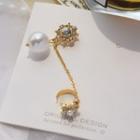 Faux Pearl Rhinestone Flower Chained Earring