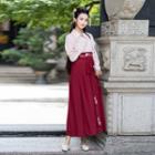 Long-sleeve Hanfu Top / Maxi Embroidered A-line Skirt / Set