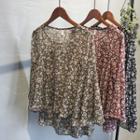3/4-sleeve Ruffled Floral Top