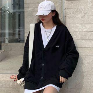 Lettering V-neck Button Jacket