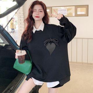Heart Patch Loose-fit Sweatshirt / Long-sleeve Plain Shirt