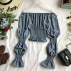 Off-shoulder Smocked Crop Chiffon Top