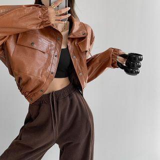 Snakeskin Faux-leather Crop Jacket