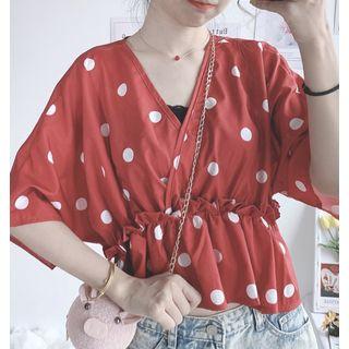 Dotted Elbow-sleeve Chiffon Top As Shown In Figure - One Size