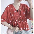 Dotted Elbow-sleeve Chiffon Top As Shown In Figure - One Size