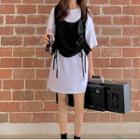 Plain Elbow-sleeve T-shirt / Drawstring-side Vest