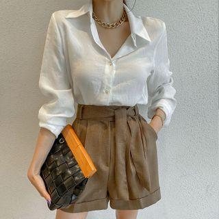 Cuff-hem Dress Shorts With Sash