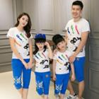 Family Matching Set: Short-sleeve Printed T-shirt + Sweat Shorts