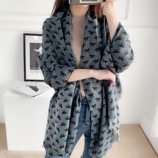 Horse Print Shawl Grayish Blue - One Size