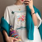 Long-sleeve Lace Top / Short-sleeve Flower Embroidered T-shirt
