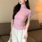 Short-sleeve Mock-neck Fitted Top