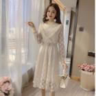 Long-sleeve Lace Knit Trim Dress