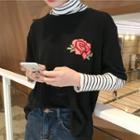 Floral Embroidered Elbow-sleeve T-shirt