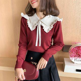 Ruffled Collared Knit Top