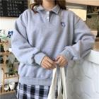 Embroidered Polo Sweatshirt Light Gray - One Size
