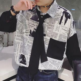 Long-sleeve Newspaper Printed Shirt