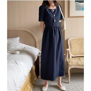 Short Sleeve Square Neck Midi Dress