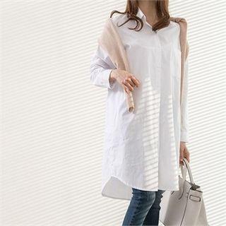Drop-shoulder Pocket-front Long Shirt