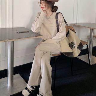 Set: Long-sleeve Irregular T-shirt + Sweatpants