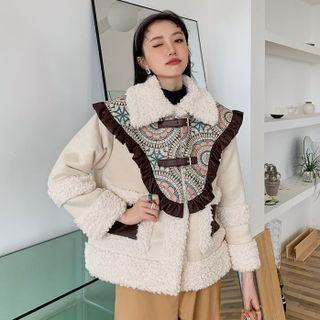 Patterned Fleece Panel Buckled Jacket