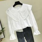 Peter Pan Collar Bell-sleeve Plain Blouse White - One Size