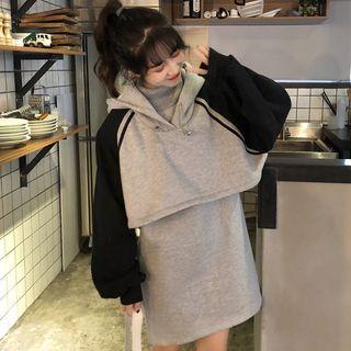 Set: Color Block Cropped Hoodie + Turtleneck Sleeveless Mini Dress