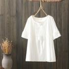 Tassel Detail Elbow-sleeve T-shirt White - One Size
