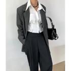 Double-breasted Pinstripe Blazer Charcoal Gray - One Size