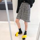 Houndstooth Pattern H-line Tweed Skirt Black - One Size