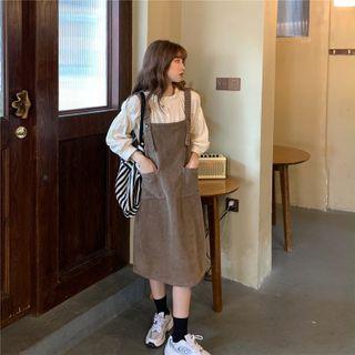 Corduroy Pinafore Dress / Long-sleeve Plain Blouse