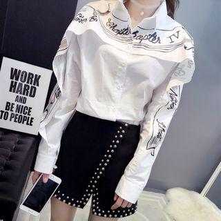 Set: Printed Shirt + Studded A-line Skirt