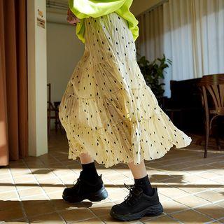 Crinkled Dotted Long Tiered Skirt