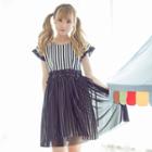 Set: Stripe Short-sleeve Crop Top + Stripe A-line Skirt