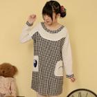 Gingham Panel Long-sleeve Dress