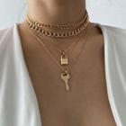 Alloy Lock & Key Pendant Layered Choker Necklace