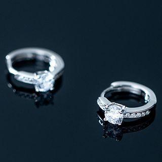Rhinestone Hoop Sterling Silver Earring 1 Pair - S925 Silver - Silver - One Size