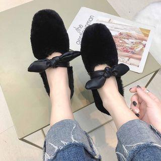 Furry Bow Accent Moccasins